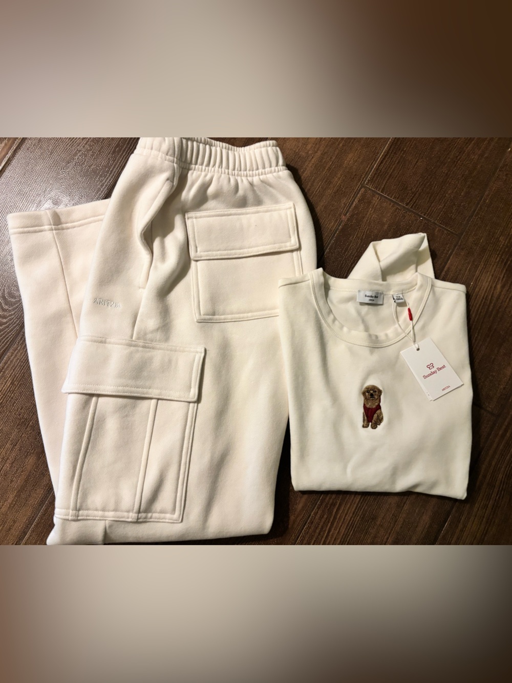 Aritzia Sweatfleece Cargo Wide Leg Pants & Matching Sunday Best Tee
